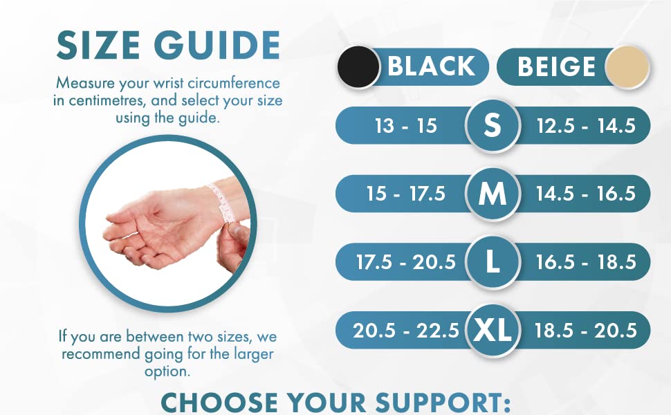 Size Guide wrist splint for carpal tunnel syndrome