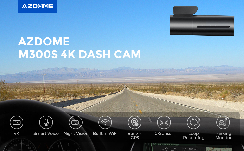 AZDOME 4K+1080P Dual Lens Dashcam with Voice Control Function