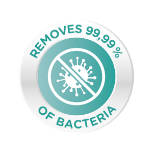 removes 99,99% of bacteria