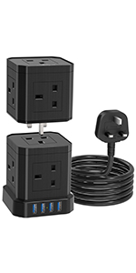 Tower extension lead with usb slots 8 plug extension lead 4 usb ports home office power accessories