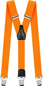 Decalen Mens Suspenders Heavy Duty with Strong Clips Big Tall Braces Adjustable Neon Orange