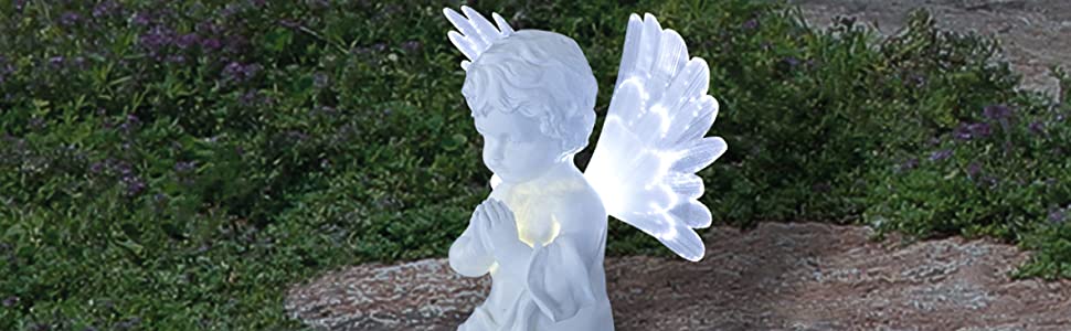 solar LED cupid angel light memorial shrine garden glow 