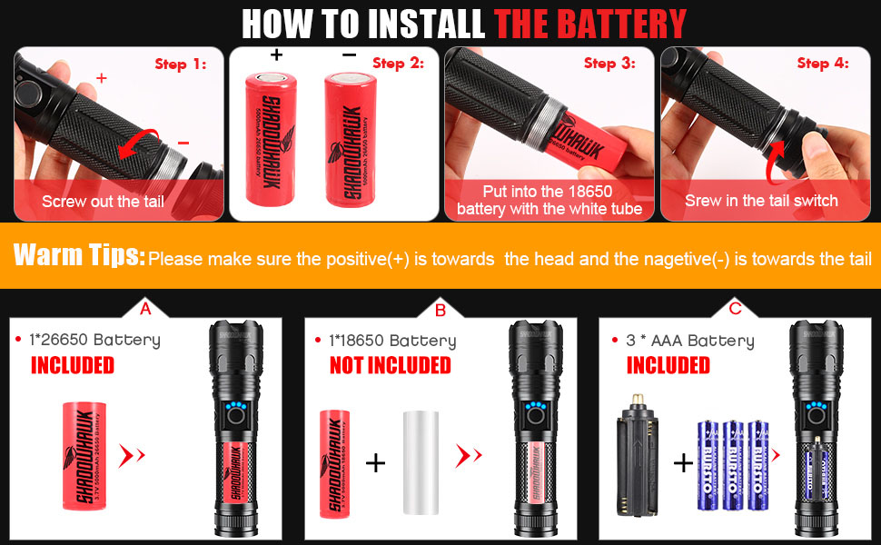 How to install batteries and applicable battery types