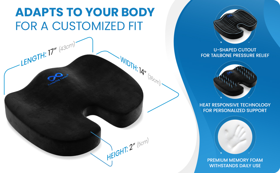 Ergonomically designed chair cushion adapts to your body for a customized fit