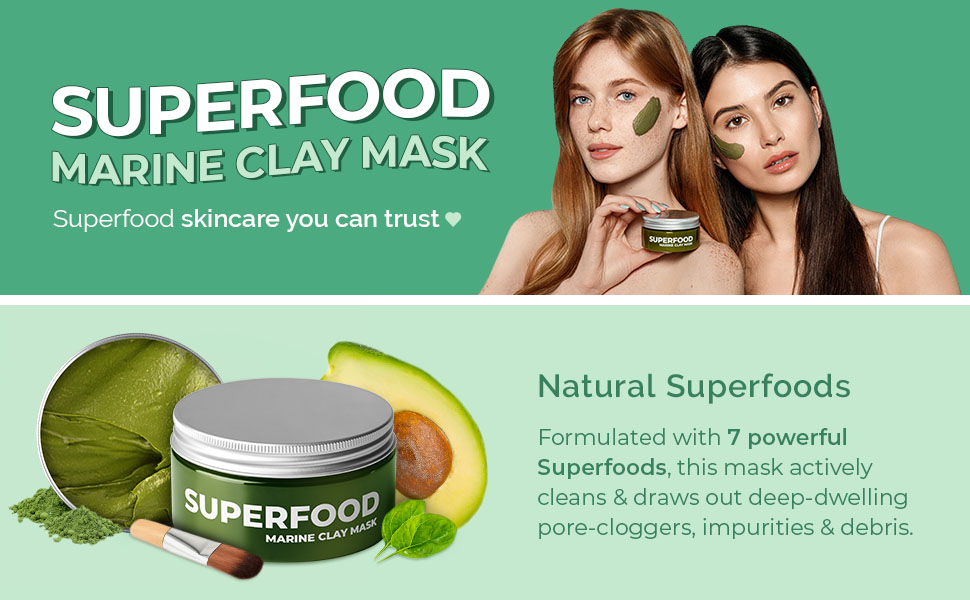 marine superfood clay mask detox vegan natural organic avocado spinach superfoods