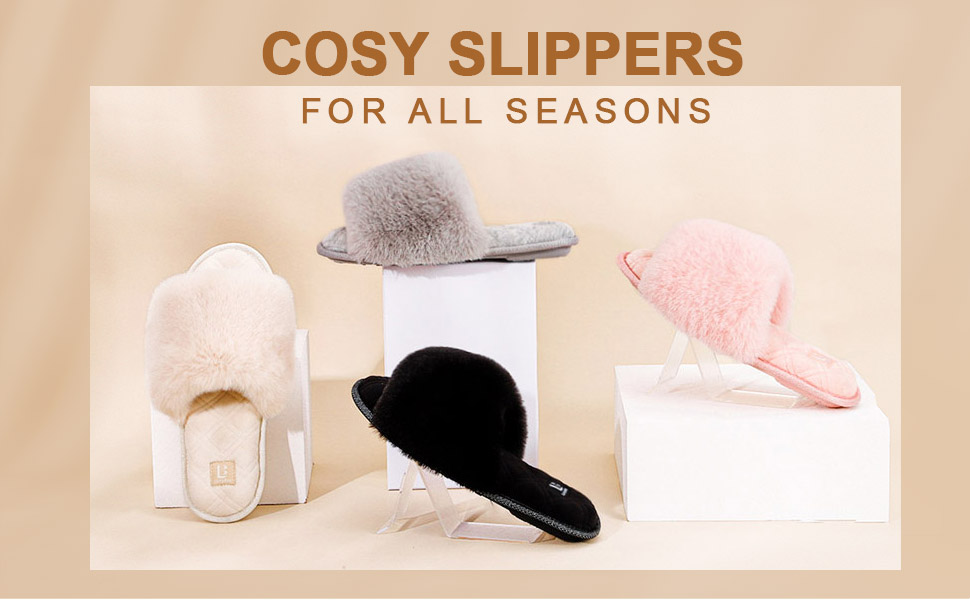 LongBay Ladies&#39; Fluffy Faux Fur Memory Foam Slippers