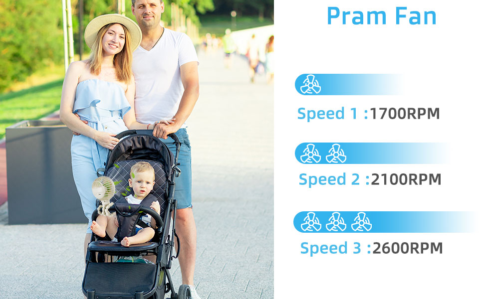 Desk USB Fan for Pram,Stroller Fan, Rechargeable Portable Fan