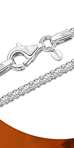 Amberta 925 Sterling Silver 2.5 mm Diamond Cut Popcorn Coreana Chain Necklace 16" 18" 20" 22" 24" in