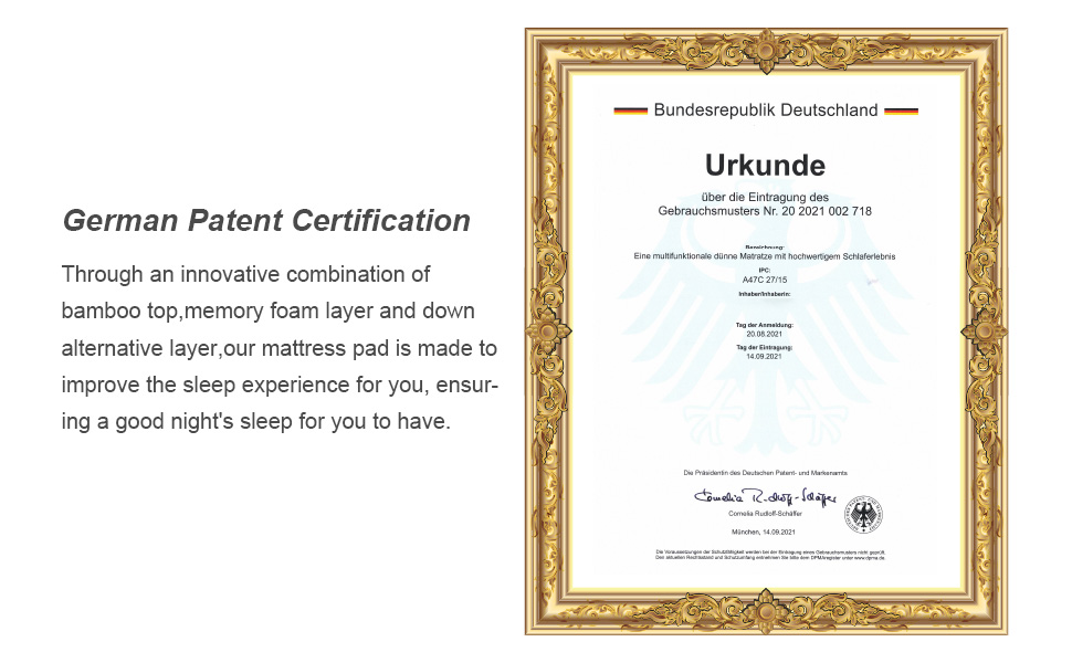 German patent certification mattress topper