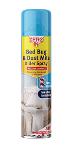 zero in, bed bug, dust mite, killer spray, kills bed bugs, aerosol, spray, treatment, fabrics, home