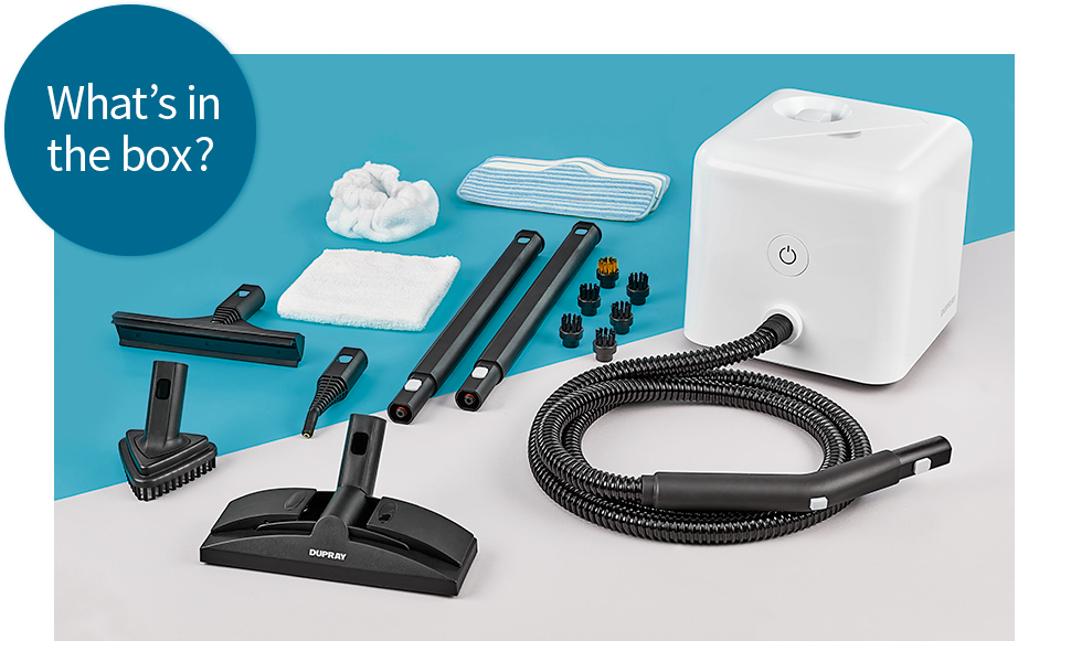 Dupray Neat best steam cleaner for heavy-duty use. A powerful steamer with full accessory kit.