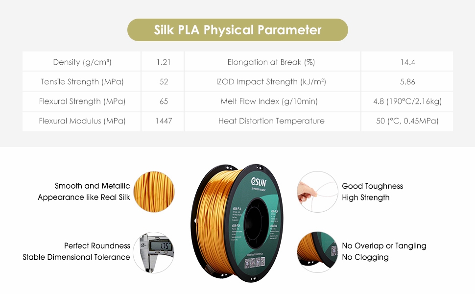 eSUN Silk Metal PLA Filament 1.75mm Silky Metallic 3D Printer Filament PLA 1KG 3D Printing Filament