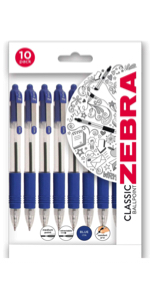 Z-Grip Retractable Pen Medium Point Size Blue Ink 10 Pack