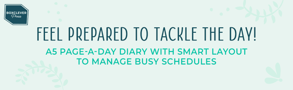 Feel prepared to tackle the day! A5 page-a-day diary with a smart layout to manage busy schedules.