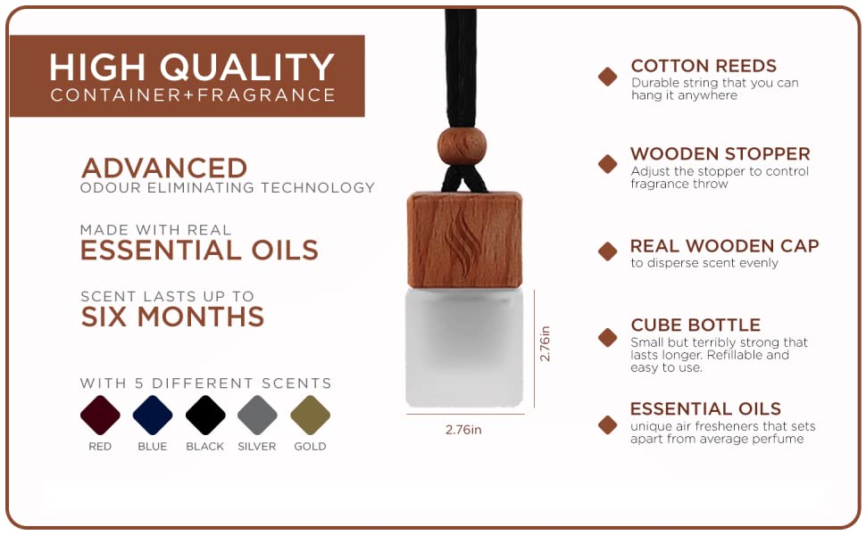 Hanging Car Air Freshener Made with Real Wood and Cotton stopper room odouriser notes Essential Oil