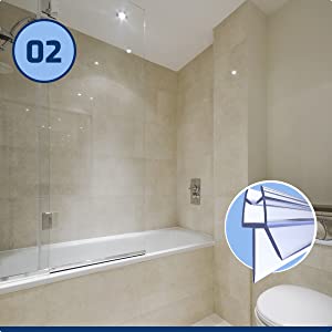 A picture of dry clean bath with shower door seal affixed